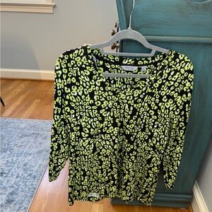 Vibrant Black and Green Leopard Print Long Sleeve Top